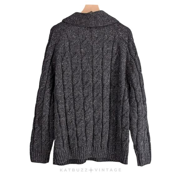Shawl Collar Cardigan Sweater Mens L Gray Wool Blend Cable Knit Heritage Classic - Picture 4 of 10